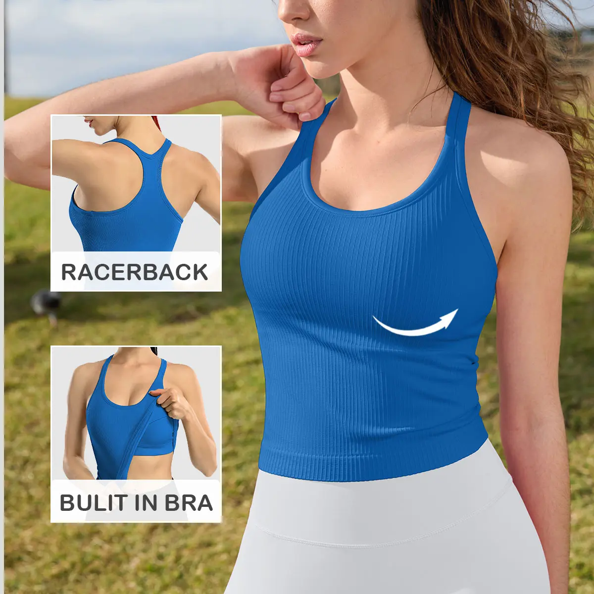 Attraco Women Ribbed Tank Top Workout with Built in Bra Yoga Racerback Crop Tops Tight Fit Lightweight Activewear Soft Breathable Vest