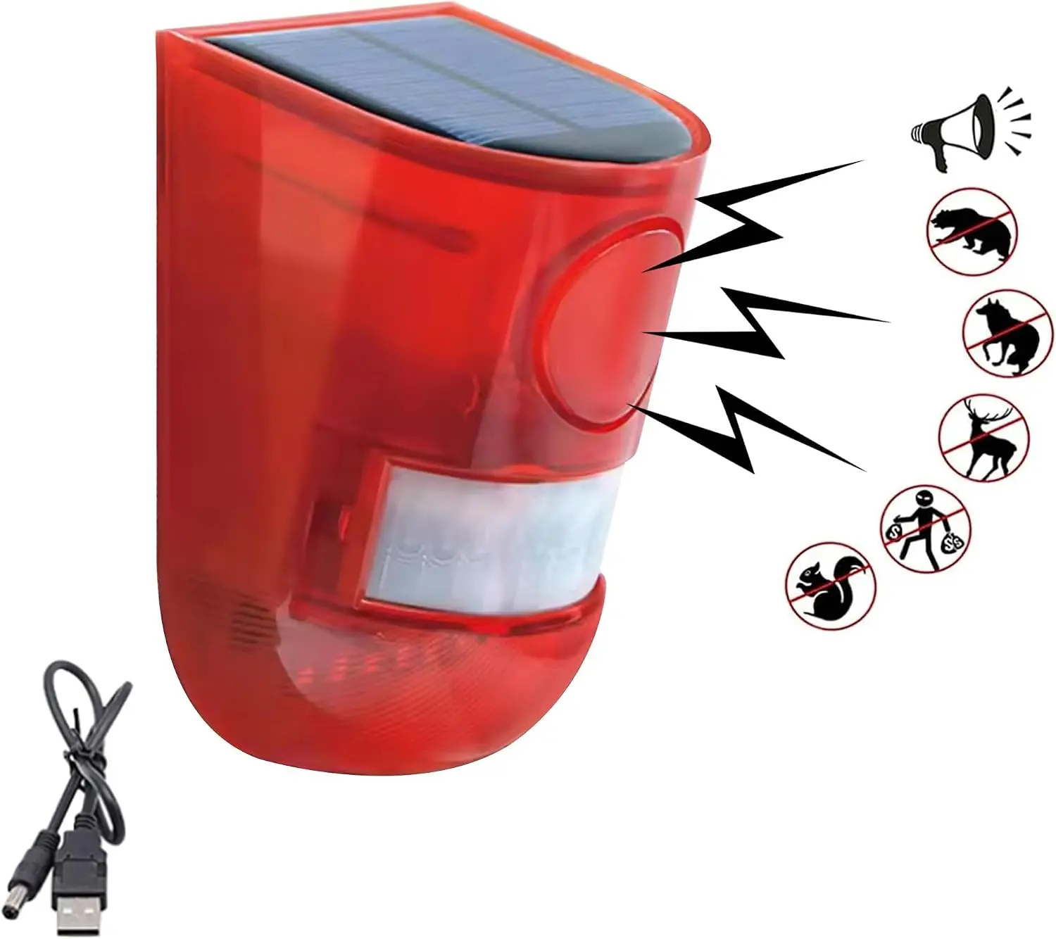 Solar Sound and Light Alarm Motion Sensor 129db Outdoor Security Siren Waterproof Activated Detector Driveway Alarm 6 LEDs Flash Warning Deterrent Strobe System for Home, Farm(Red)