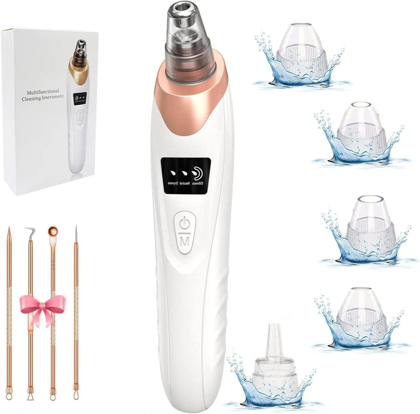 Blackhead Extractor & Blemish Remover Kit with 3 Suction Levels & 5 Probes, Travel Size Beauty Products for Adults, Includes USB Cable, Pore Vacuum Cleaner, Blackhead Extractor Kit, Sensitive Skin, Rechargeable Battery