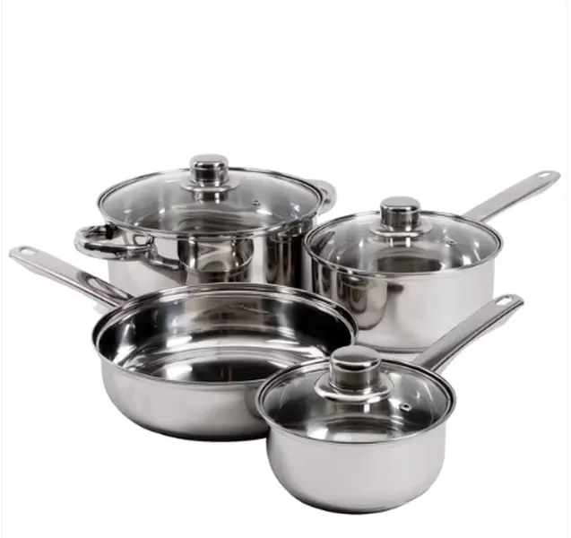 Gibson Home Landon 7-Piece Cookware Set - Durable Stainless Steel with Aluminum-Encapsulated Bases for Even Cooking - Includes Dutch Oven, Saucepans, and Frying Pan - Dishwasher Safe