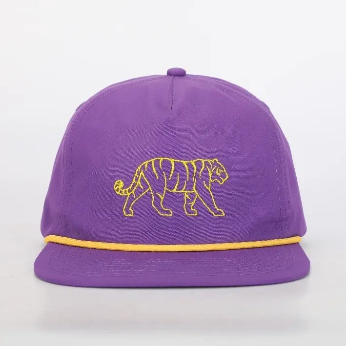 LSU Tiger Poly Rope Hat Purple Officially Licensed Embroidered Tiger Design Adjustable Snapback Closure Lightweight Poly Material Baseball Cap Emblematic