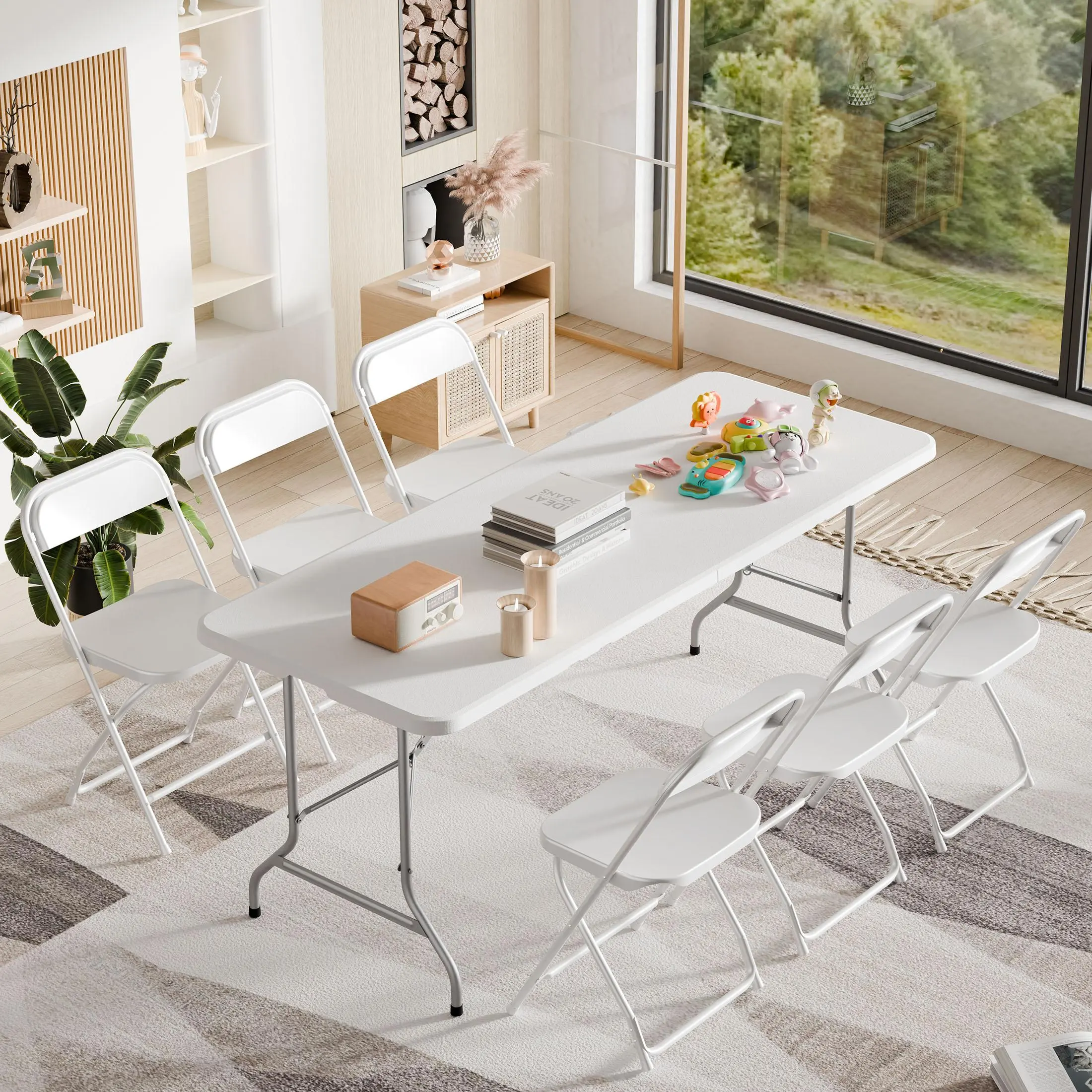 6-Pack Plastic Folding Chairs with Steel Frame - Portable Stackable Guest Outdoor Furniture for Wedding Reception, Office Meeting - White or Black