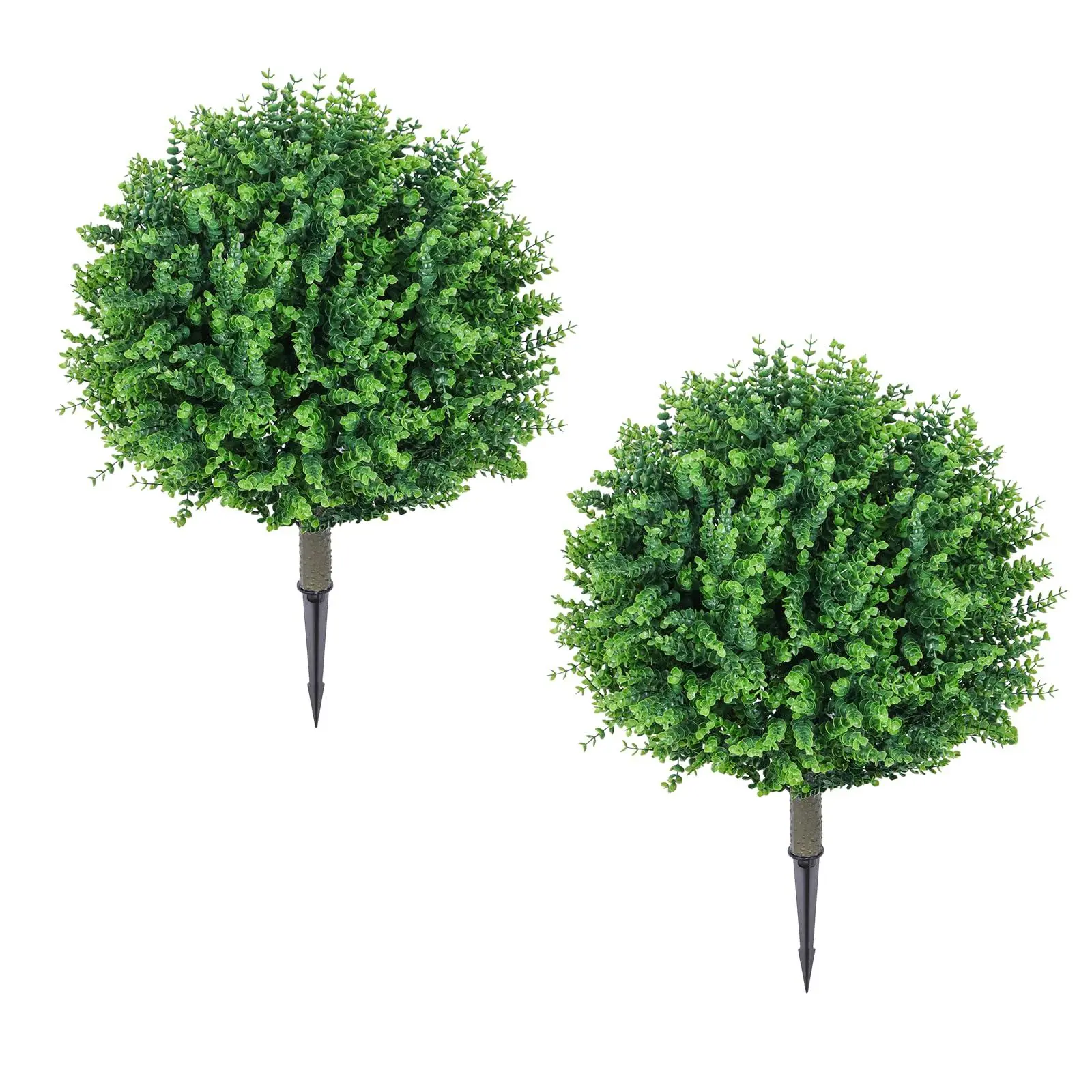 GARVEE 2-Pack 24" Weather-Resistant Artificial Topiary Ball Trees, Fake Eucalyptus & Boxwood Shrubs with Ground Spike, Decorative Indoor-Outdoor Faux Plants for Garden Planters