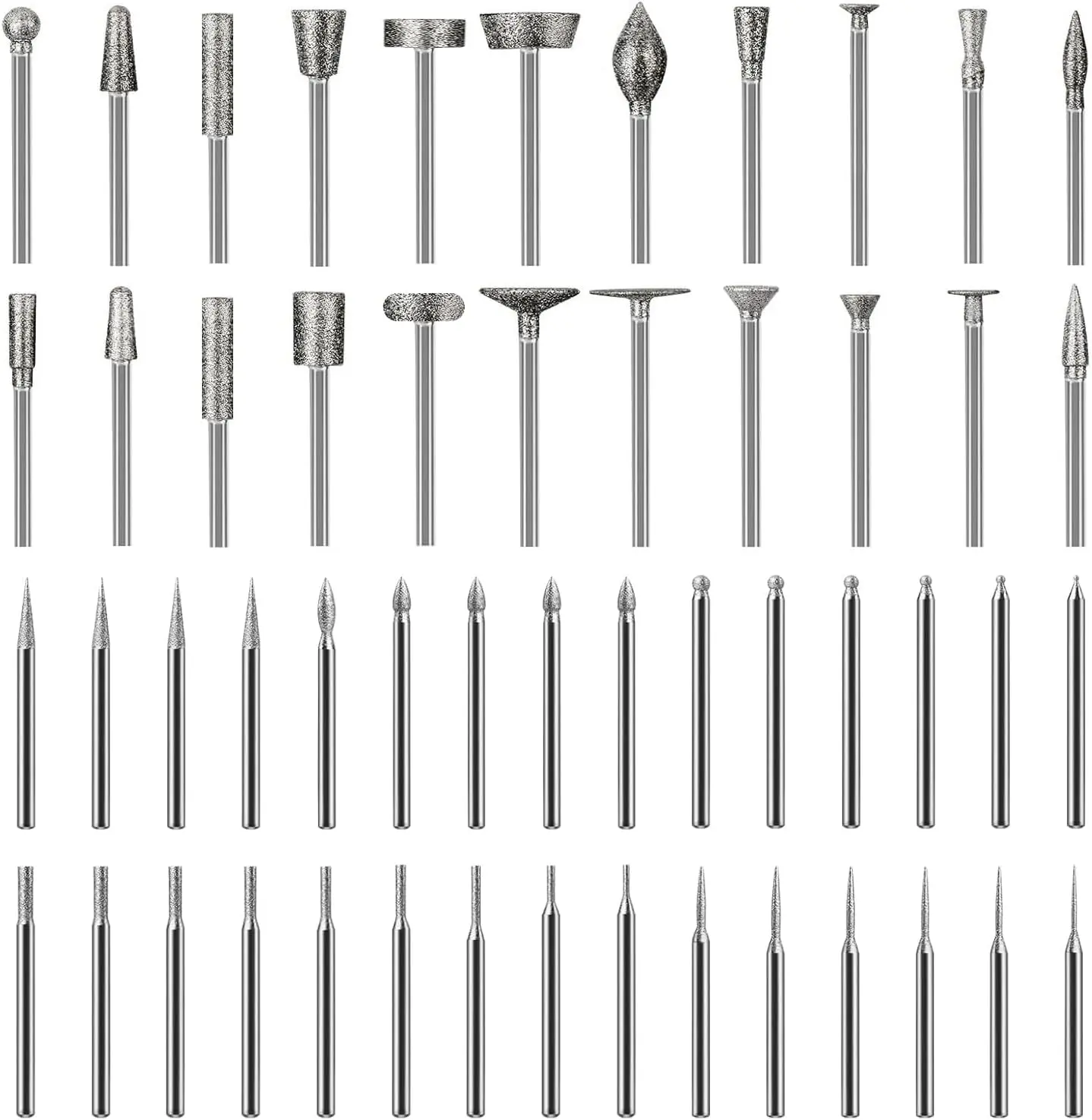 52Pcs Diamond Grinding Bit Polishing Kit, 1/8" (3mm) Shank Type, Multiple Shapes, Dremel-Compatible Power Tool Accessories for Stone & Glass Carving