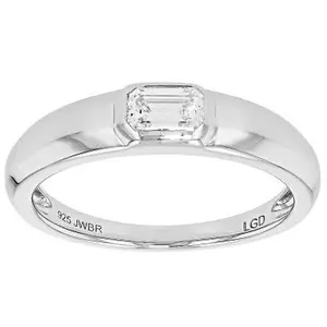 JTV Emerald Cut White Lab-Grown Diamond H SI Rhodium Over Sterling Silver Solitaire Ring 0.33ct