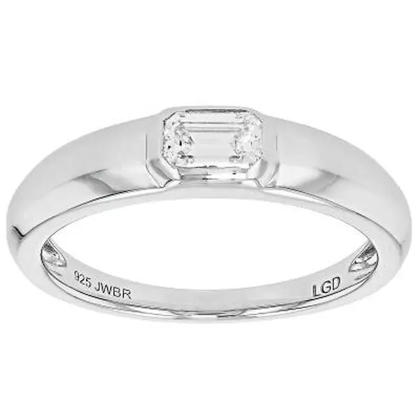 JTV Lab-Created Diamond Solitaire Ring, 0.33ct Emerald Cut, H Clarity, Rhodium Plated Sterling Silver, Unisex Single Stone Ring, 3/16"l x 1/8"w Gift