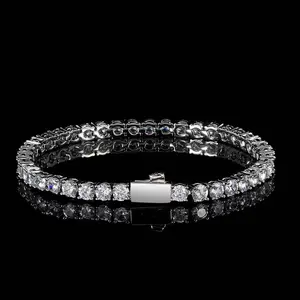 Men's European-American Style Hip Hop Single-Row Zircon Tennis Chain Gemstone Bracelet - Artificial Gemstone Jewelry with Spring Buckle, Wholesale Accessory