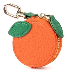 Cute Fruit Coin Purse Bag Charm,Mini Leather Coin Change Purse & Pouch Holder Keychain Charm for Handbag Tote Wallet Airtag Accessories,Kawaii Fruit Bag Charms for Girl Women Orange