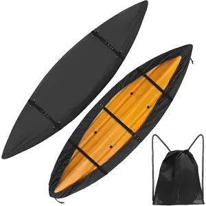 600D Kayak Cover,Heavy Duty Tear Resistant Canoe Cover, Waterproof & UV-Proof Trailerable Kayak Covers for Outdoor and Indoor Storage(Fits 10.8-12ft Gray