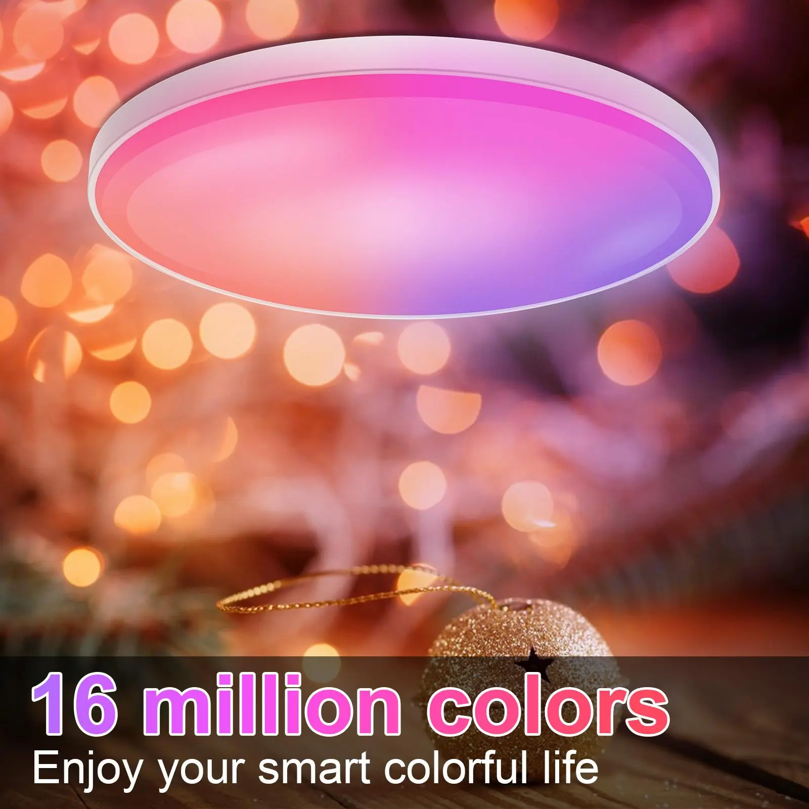 48W Smart RGB WiFi LED Flush Mount Ceiling Light - ABS, 100-120V, Alexa/Google Home Control, Bluetooth Music Sync, Dimmable 2700K-6500K, Color Changing Night Light, Android 4.4+, for Bedroom, Parties, Gaming (Protective Box Included)