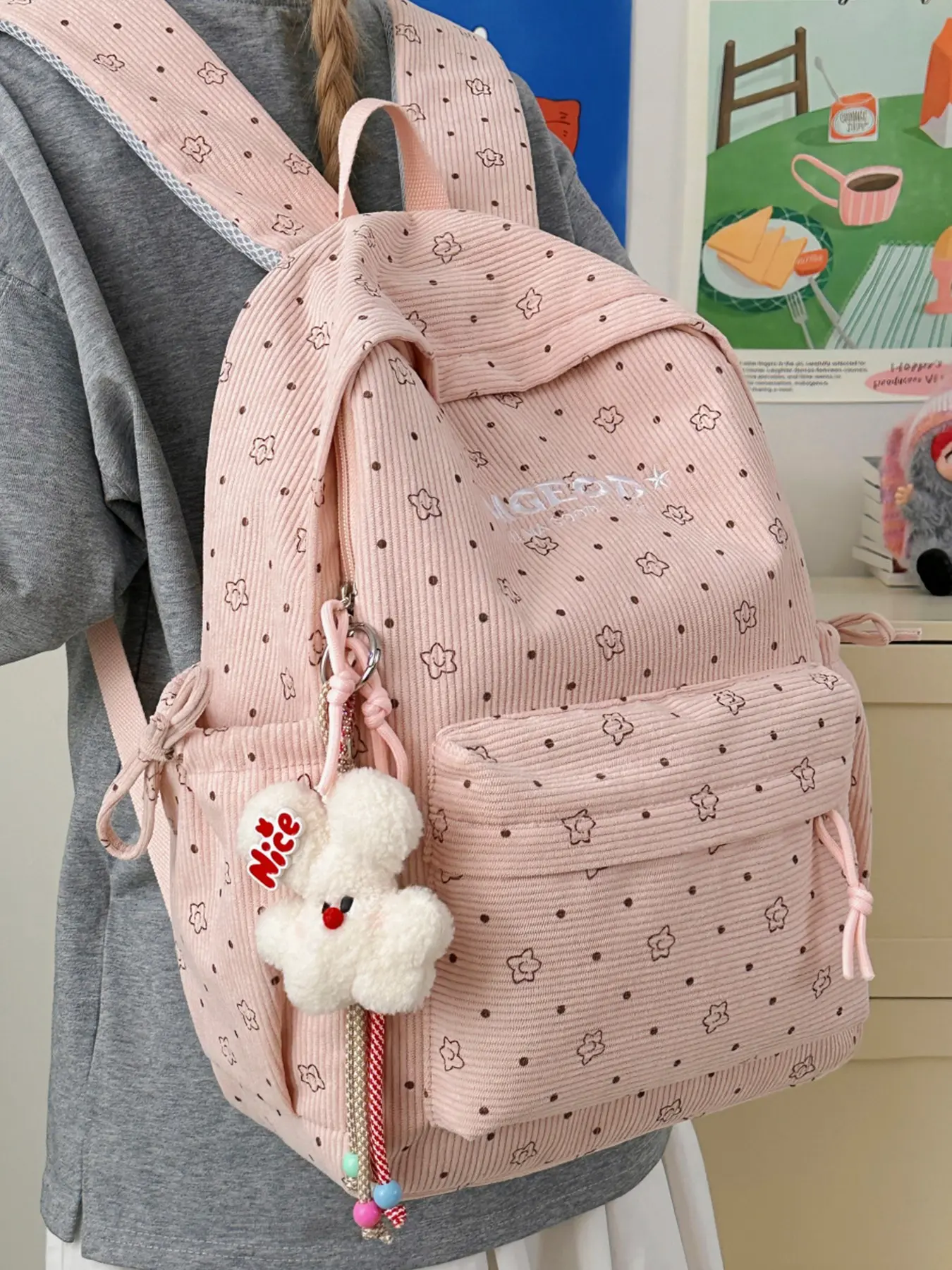 1pc  Women's backpack with large capacity, zipper closure, fashionable and versatile letters, suitable for students to go to school, campus travel, commuting, women's backpack, Casual Backpack, Trendy Backpack