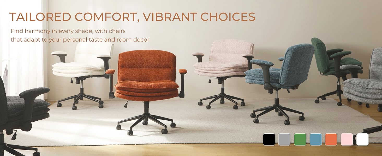 [Spring Glow Up] Extra Large Criss Cross Chair, Oversized Chair with Adjustable Flip-up Arms and Wheels, Comfort Ergonomic Office Desk Armchair with 3 Layer Cushions, Wide Seat Vanity Chair for Home Office, Living Room, Bedroom