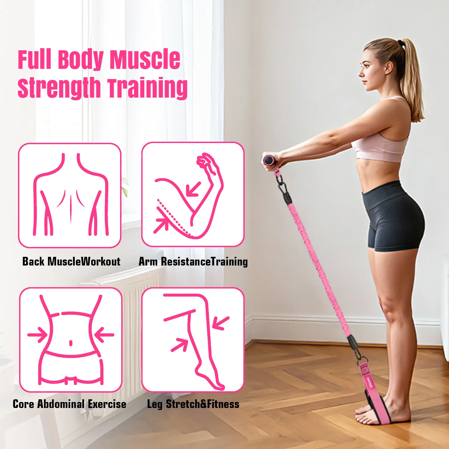 KUZARO Home Gym Arm & Waist Training Pedal Band – Eco-Friendly Natural Latex Yoga Stretching Band with Adjustable Resistance