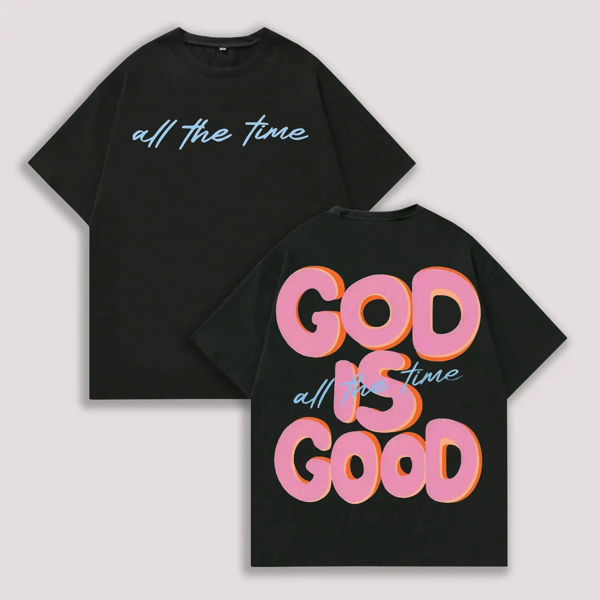 Unisex Oversized 100% Cotton Casual Graphic T-Shirt - Retro Double-Sided 'God is Good' Design, Soft Short-Sleeve Streetwear Top, Machine Washable for Outdoors Shopping, Menswear Classic Stylish Tshirt