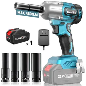 Seesii Cordless Brushless Impact Wrench 1/2 inch, (450N.m) 332Ft-lbs Max Torque Electric Impact Wrench One 4.0Ah Battery, Charger & 4 Sockets, Power Impact Driver for Car Home, Black Friday Deals
