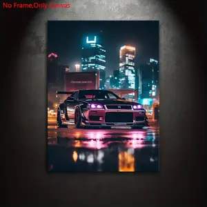 1 piece/set frameless canvas painting print poster,Retro realistic art, Japanese classic sports car Skyline GTR R34, perfect gift for JDM vintage car enthusiasts, ideal gift for bedroom, living room, kitchen, dormitory corridor, mural, wall decoration