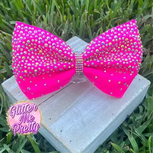 Cheer Bow Rhinestone Tailless Neon Pink