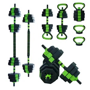 20kg Adjustable Dumbbell Set, 4-in-1 Free Weights Dumbbells Set Used as Kettlebells, Barbell & Push up Stand for Home Gym Training & Exercise, Octagon Head, Green Black