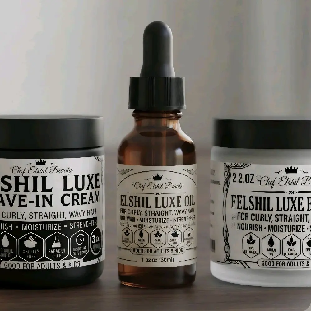 ELSHILUXE CURLY Sample Set Healthcare Essential Oil, Butter & Leave-In Cream for Curly, Straight & Wavy Hair