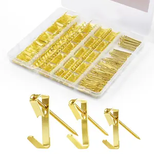 VEVOR 274 Pieces Picture Hanging Kit,  , 20lbs, 30lbs, and 50lbs Picture Hangers, Heavy Duty Metal Pictures Hanging Hooks with Nails for Mirror, Painting, Photo Frame on Drywall and Wooden Wall, Gold
