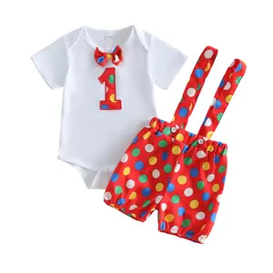 Canrulo 1st Birthday Outfit Boy Circus Theme Short Sleeve Romper and Suspender Shorts First Birthday Outfit Boy Cake Smash Outfits