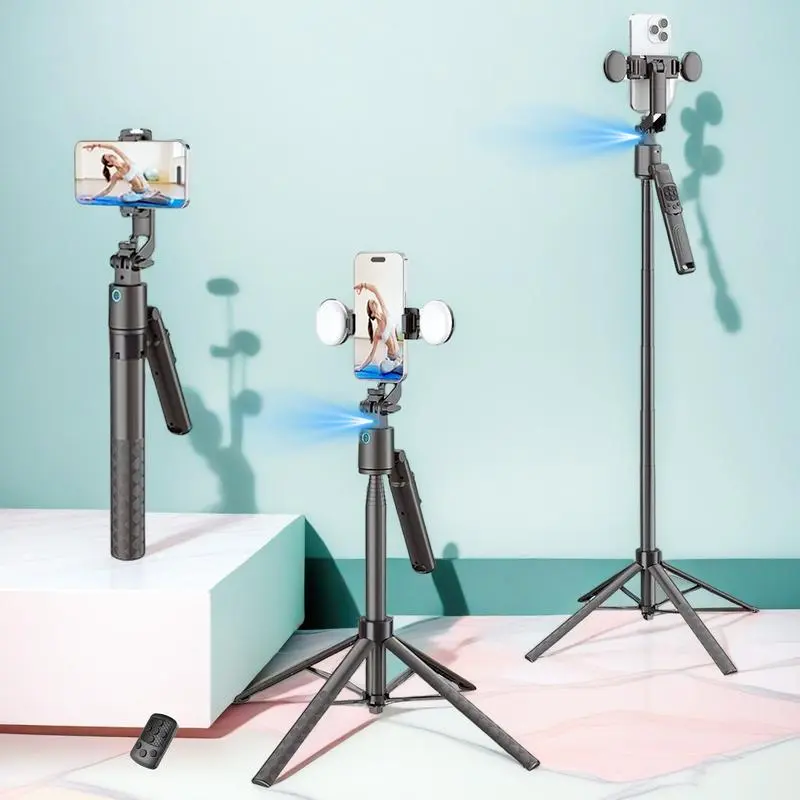 Auto Face Tracking Handheld Gimbal Selfie Stick Tripod, Lights 180cm/70.8in Extendable 360° Rotation Phone Holder with Remote Control Shooting