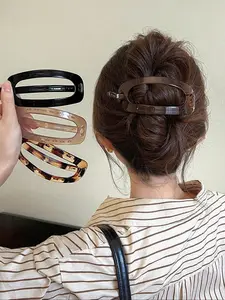 Plain & Leopard Pattern Hair Clip, French Hair Clips, Claw Clips, Hair Claws Set, Casual Simple Hair Accessories for Women & Girls, Minimalist Headwear Suitable for Thick Hair, Flat Claw Clips, Hair Clip Set
