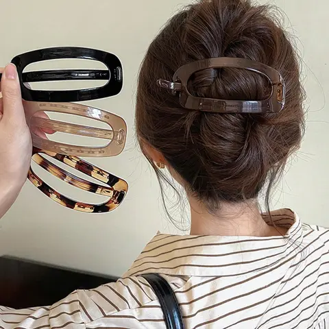 Plain & Leopard Pattern Hair Clip, French Hair Clips, Claw Clips, Hair Claws Set, Casual Simple Fashion Hair Accessories for Women & Girls, Minimalist Headwear Suitable for Thick Hair, Flat Claw Clips, Hair Clip Set