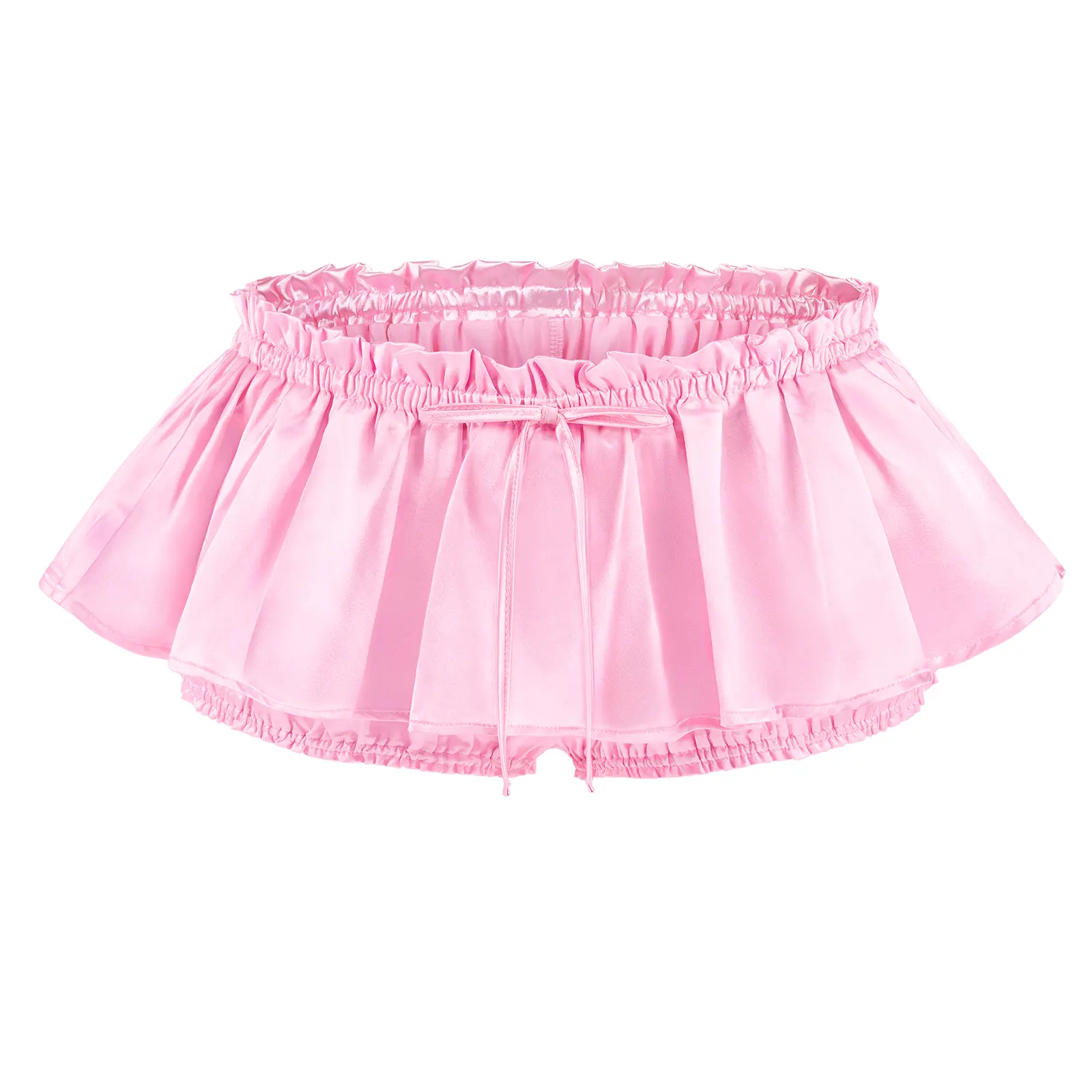 LittleForBig Women's Shiny Satin Ruffle Mini Bloomer Skirt - Pink, Elegant and Versatile Bottoms for Womenswear