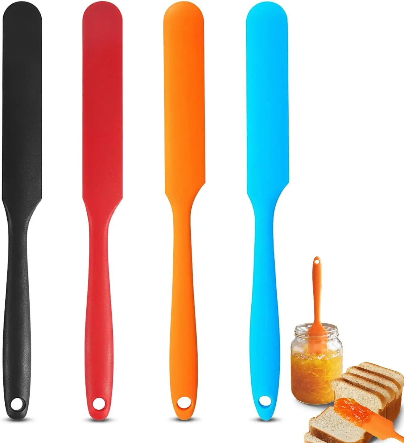 4PCS Silicone Jar Spatula Set, Long Handle Skinny Spatulas for Jars and Bottles, Flexible Non-Stick Scraper for Baking, Mixing and Spreading