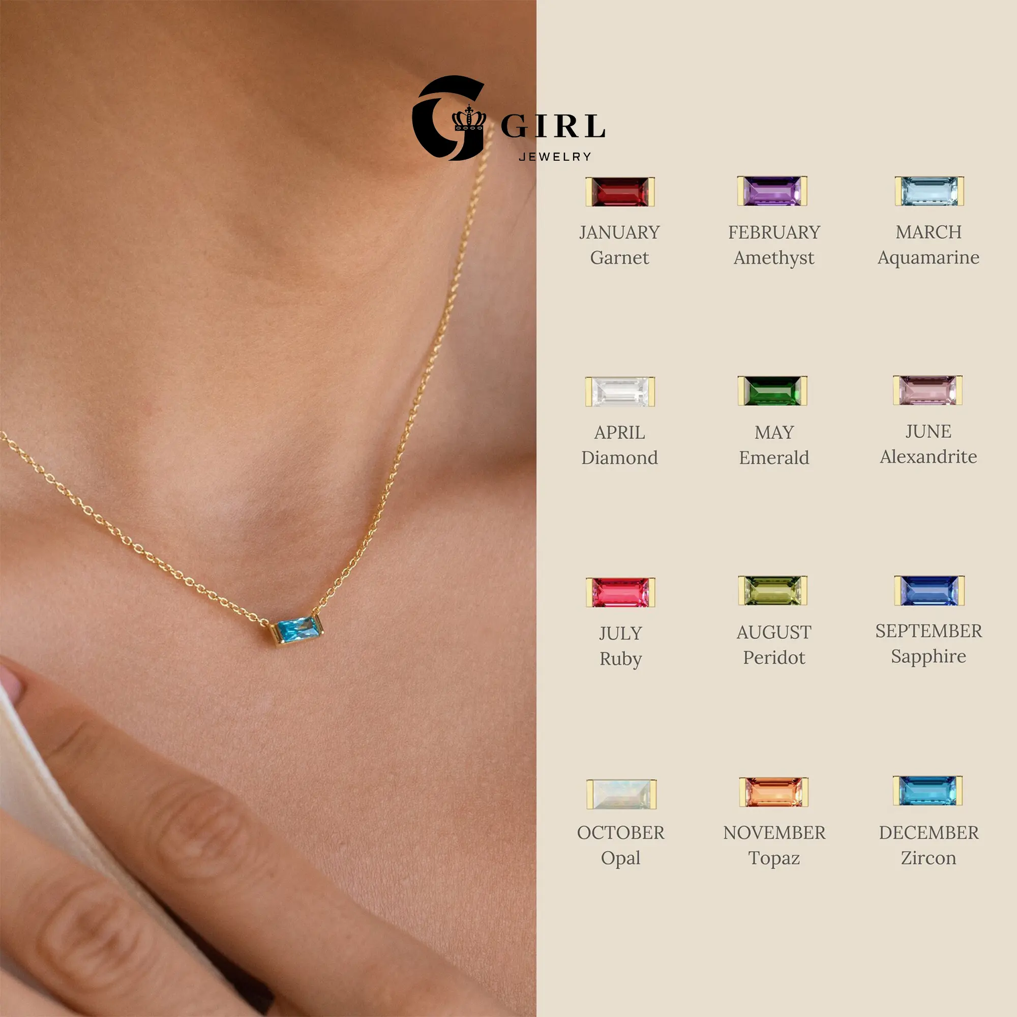 GGIRL 12 Zodiac Birthstone Necklace 12 Birthstone Zircon Necklace Moonstone Necklace, Sparkling Zircon Unisex Fashion Jewelry Exquisite and Ideal Birthday Gift