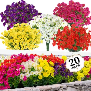 Artificial Flower 20pcs, UV Resistant Colorful Fake Flower, Faux Silk Colorful Morning Glory with Eucalyptus, Decorative Bouquet for Home Garden Party Wedding Decor