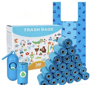 Woof Harbours Dog Poop Bags with Handles 16 rolls 240 pics Counts Big Sizes Leak Proof and Extra Thick Waste Bags Refill Rolls with 1 free storage bags for Walking Small Medium Large Dogs Cats Litter With Holder Peach Scented