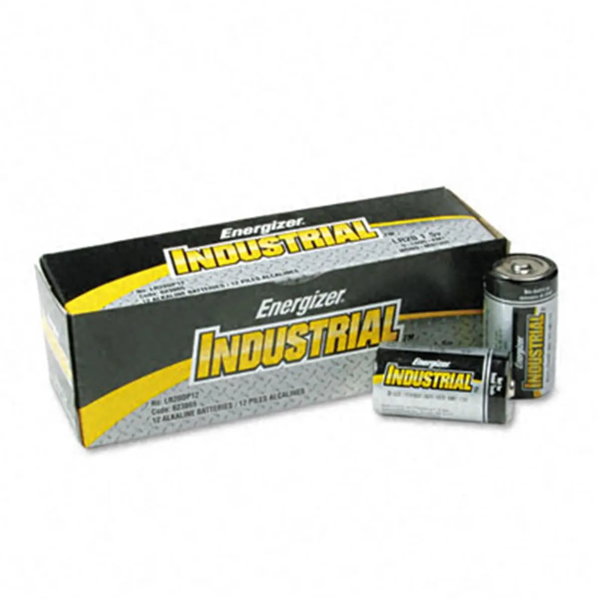 Energizer Industrial Alkaline D Batteries, 12-Pack 2050 mAh Portable Economical High-Rate Power Source for Sports & Outdoor Equipment, Flashlights, Flashlight, 12-Pieces
