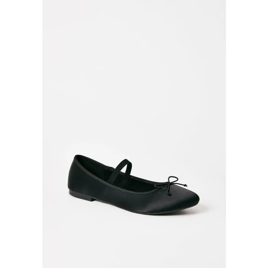 JUST FAB Women's Mary Jane Ballet Flat - Slip-On, Pointed Toe, Cute Bow, Casual Classic Elegant Footwear Shoe