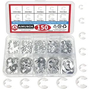 Aimunok 304 Stainless Steel Open Retaining Ring, E Open Washer, High Strength, Corrosion Resistant, for Shaft/hole Use，E clip washer,Retaining ring washer,Circlip washer fastener，Stainless steel circlip