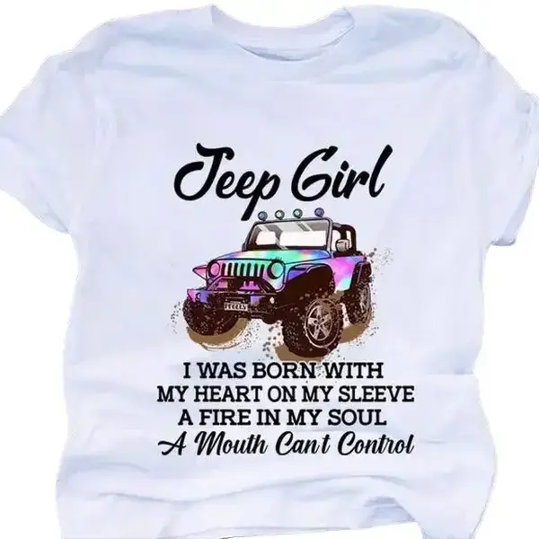 Jeep Girl T-Shirt - Casual Fitted Classic Tee for All Seasons Cotton Fabric Smooth Top Smooth Top