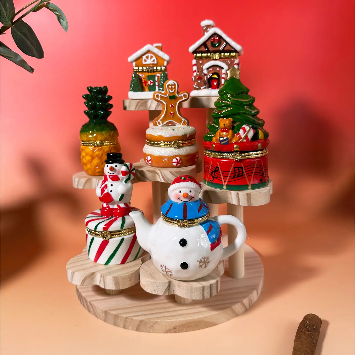 Trinket Box Christmas Themed Collection - Hand Painted Porcelain, Cute Vintage Hinged Ceramic Jewelry container.