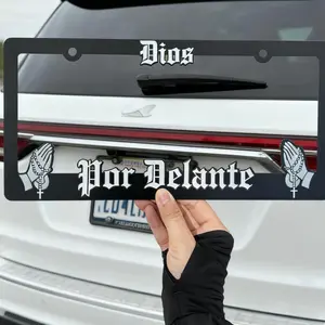 Dios Por Delante License Plate Frame 6x12 Inch Stainless Steel Bracket Easy Install Auto Accessory Dios Por Delante License Plate Frame 6x12 Inch Stainless Steel Bracket Easy Install Auto Accessory