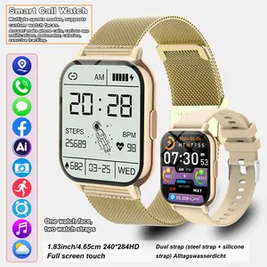 Smart watch bracelet, Smartwatch with calls, 1.83-inch HD touch screen, wireless calling/dialing, alarm/message notifications, fitness tracking, photo/music control, compatible with Android and Apple phones, dual straps for unisex