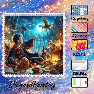 5D-DIY, velvet canvas, diamond art, Diamond art tools, diamond painting kit, magic academy, owl, magic wand AB diamonds, crystal diamonds, perfect home decor, handmade diamond art painting kit, special craft diamond art kit