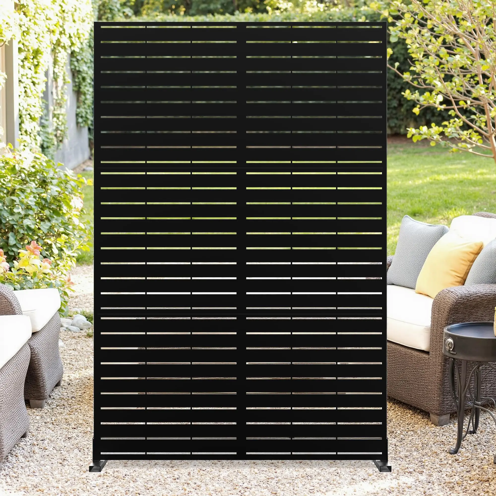 Galvanized Steel Outdoor Privacy Screen - Modern Stylish Decorative Fence with Stand, Freestanding Panels for Backyard Outdoor Living Patio