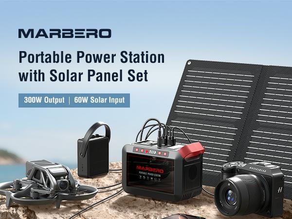 MARBERO 237Wh Solar Generator with 60W Solar Panel Portable Power Station with 2 x 300W AC Outlets (375W Surge) 8 Output Ports Pure Sine Wave for Home Camping Essentials Emergency MARBERO 237Wh Solar Generator with 60W Solar Panel Portable Power Station with 2 x 300W AC Outlets (375W Surge) 8 Output Ports Pure Sine Wave for Home Camping Essentials Emergency