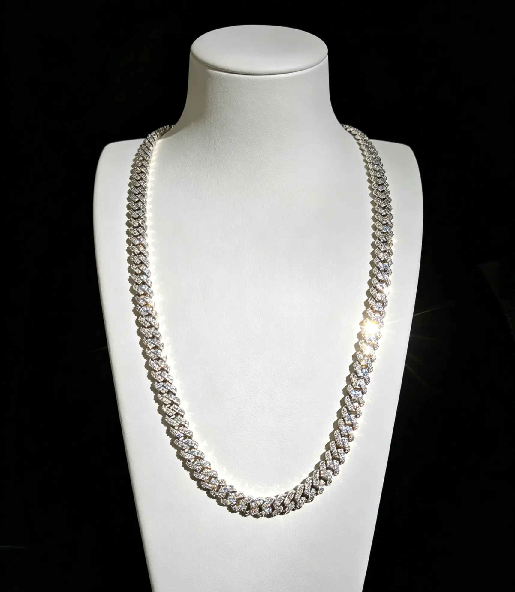 8mm 14K Double Row Moissanite Cuban Link Necklace,White Gold Plated, Box Clasp, Hip Hop Jewelry,Shiny & brilliant moissanite stones, hypoallergenic & tarnish-resistant