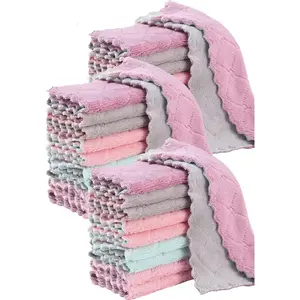 24 Pack Kitchen Dish Cloths Dish Towels, Super Soft and Absorbent Coral Fleece Cloth, Coral Velvet Microfiber Cleaning Cloth, Nonstick Oil Washable Fast Drying Dish Rags for Clean Table, Dish, Glass.