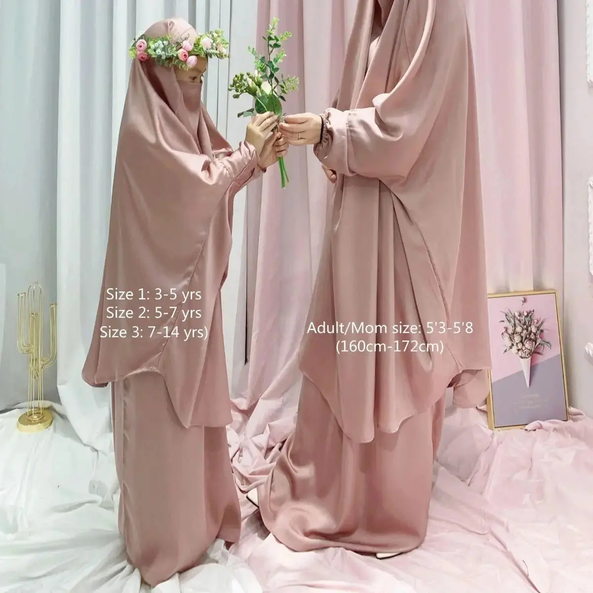 Batwing Sleeve Jilbab Set, 2-Piece Solid Nida Fabric Khimar and Skirt, Modest Islamic Prayer Clothing for Women