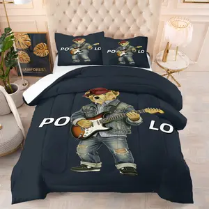 Bear print bedding set, including 1 quilt and 1 or 2 pillowcases without pillow inserts, soft bedroom decoration gifts for children or adults