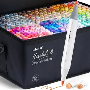 Ohuhu Honolulu B 320-Color Refillable Alcohol Markers Double Tips Brush & Fine Tips for Artists Coloring Illustration Black Friday