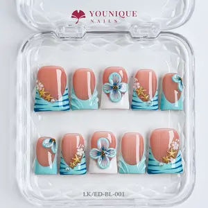 Younique Nails | Duck-Shaped Press-On Nails Collection | 10PCS 100% Handmade Press-On Nails | Reusable Colorful Art Rhinestone Decorated