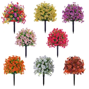 UV Resistant Artificial Violet Flower Ground Stakes, Multi-color Faux Flower Picks in Pink, Purple, Yellow, White, Weatherproof Fake Floral Bushes for Outdoor Garden, Yard, Patio, Front Porch Planters & Landscape Decor